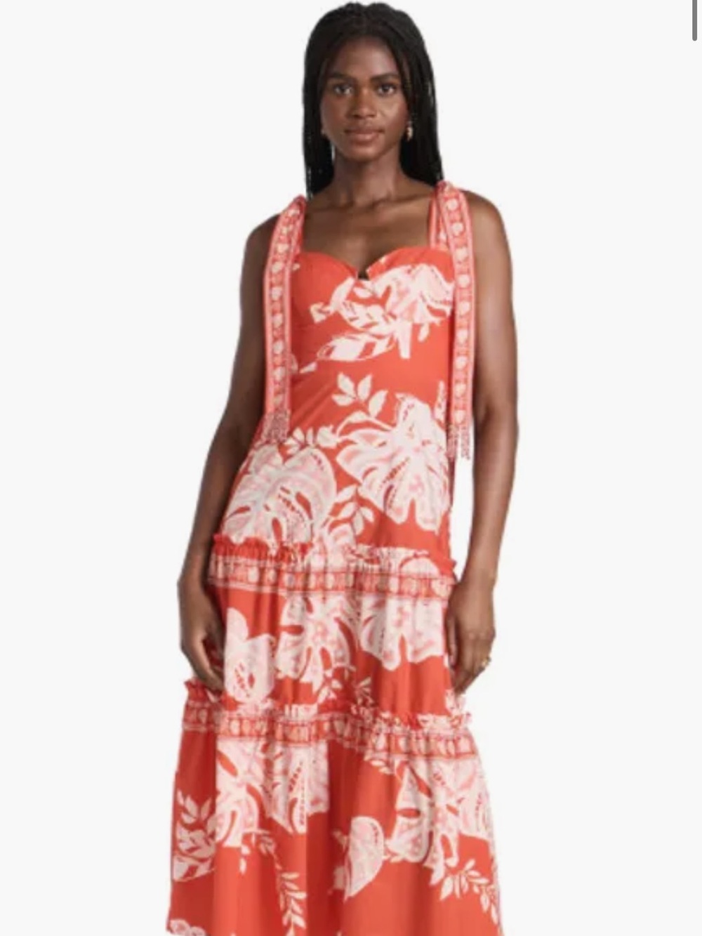 FARM Rio Lace Monsteras Red Midi Dress, medium